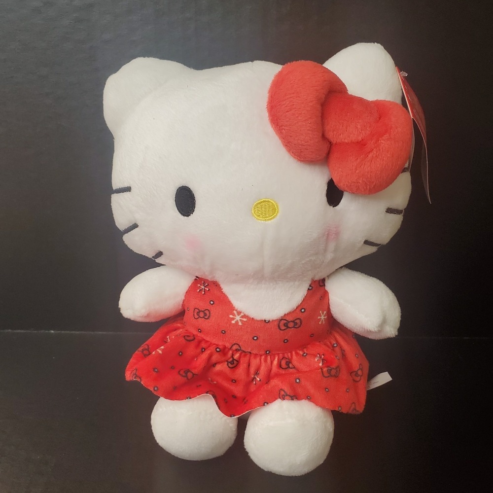 Sanrio Hello Kitty 2024 Christmas Plush Red Candy Cane‎ Dress & Bow 8"